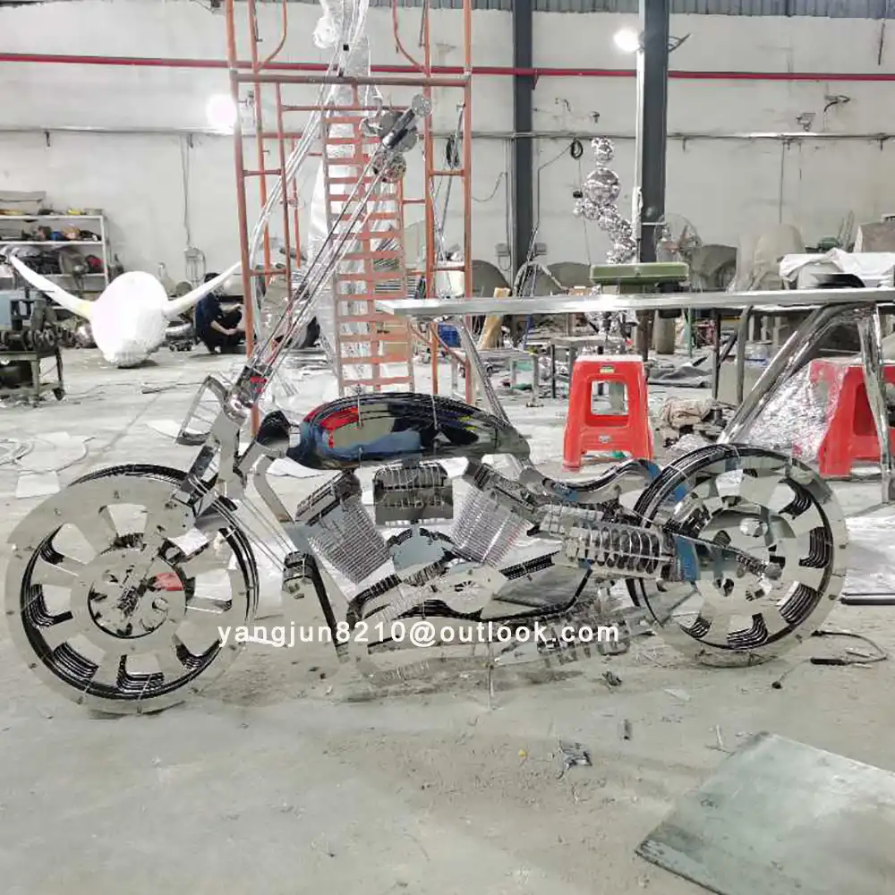 Interior luxury hotel apartment home decorations stainless steel abstract motorcycle sculpture
