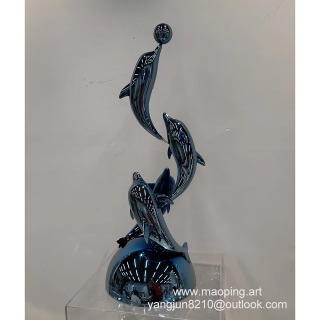 Interior Office Hotel Gallery Art Gallery decorative Art stainless Steel Dolphin Sculpture