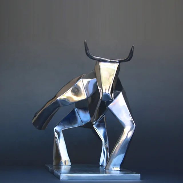 Large Life Size Outdoor Stainless Steel Animal Bull Statue in close view