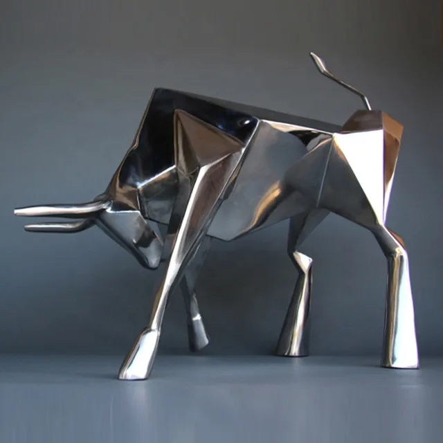 Large Life Size Outdoor Stainless Steel Animal Bull Statue
