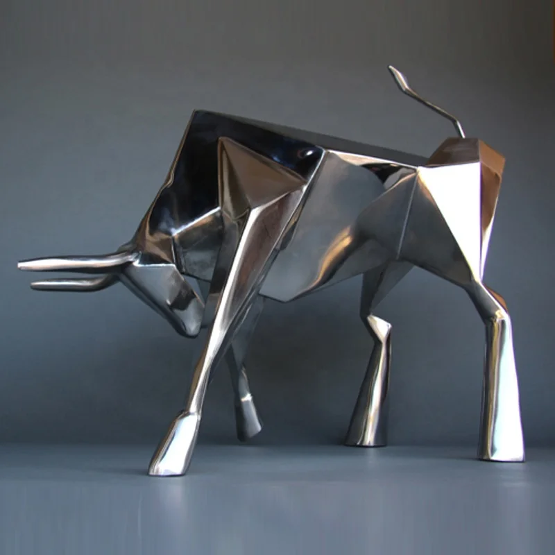 Large Life Size Outdoor Stainless Steel Animal Bull Statue