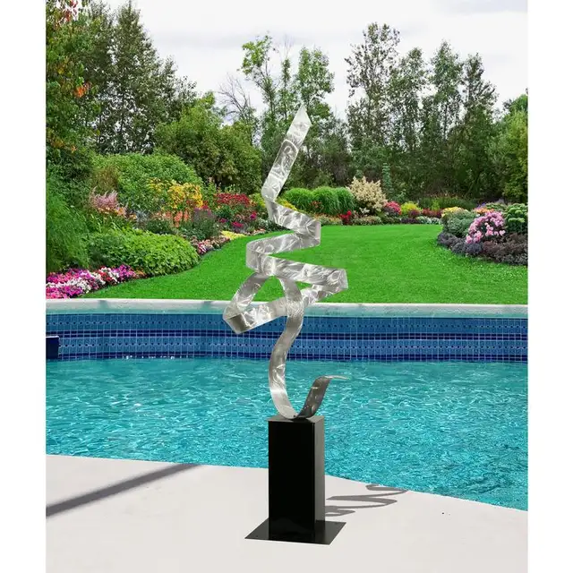 Abstract Metal Sculpture, Indoor Outdoor Art, Large Yard Sculpture Modern Metal Art Garden Decor Statue – Silver Perfect
