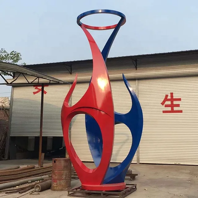 Painted Red Metal Abstract Stainless Steel Heart Sculpture
