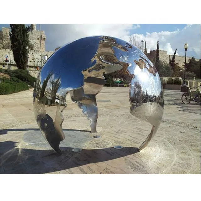 Large Modern Outdoor Stainless Steel Globe Map Sculpture
