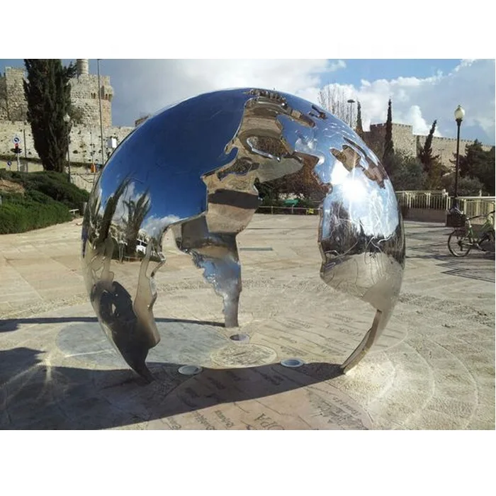 Large Modern Outdoor Stainless Steel Globe Map Sculpture