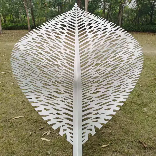 Large outdoor garden square lawn matte stainless steel leaf sculpture