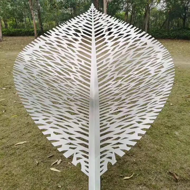 Large outdoor garden square lawn matte stainless steel leaf sculpture
