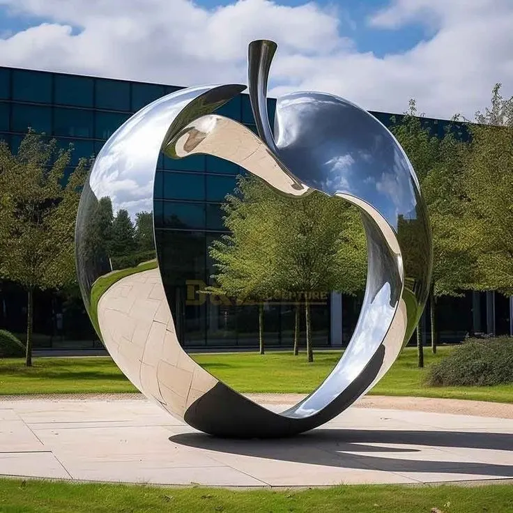 Large outdoor metal garden stainless steel apple sculptures