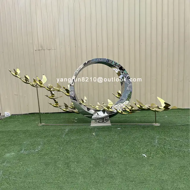 Large outdoor park plaza museum playground airport subway art museum decorated with stainless steel ring swan sculpture