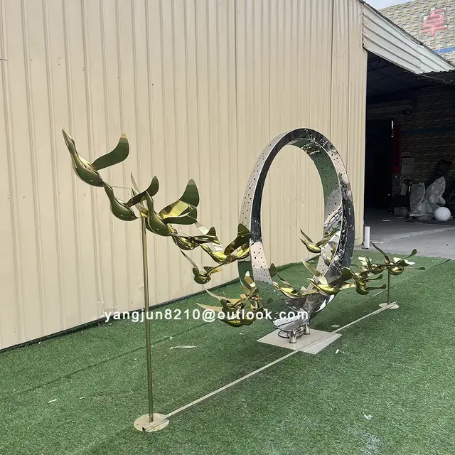 Large outdoor park plaza museum playground airport subway art museum decorated with stainless steel ring swan sculpture