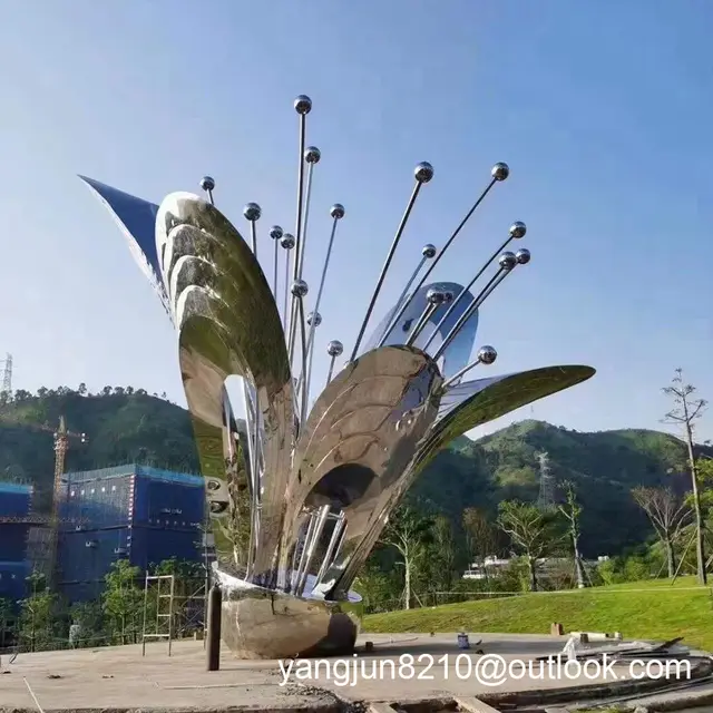 Large outdoor park square courtyard beach shopping center stainless steel abstract flower sculpture