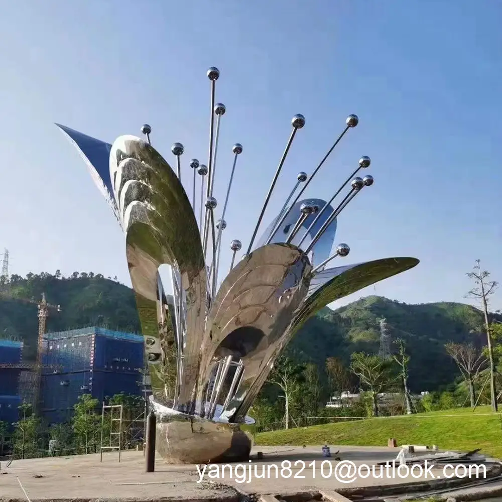 Large outdoor park square courtyard beach shopping center stainless steel abstract flower sculpture