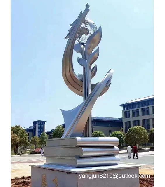 Large outdoor park square school beach playground gymnasium stainless steel cultural sculpture seen from another angle