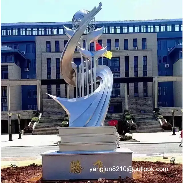 Large outdoor park square school beach playground gymnasium stainless steel cultural sculpture in close view