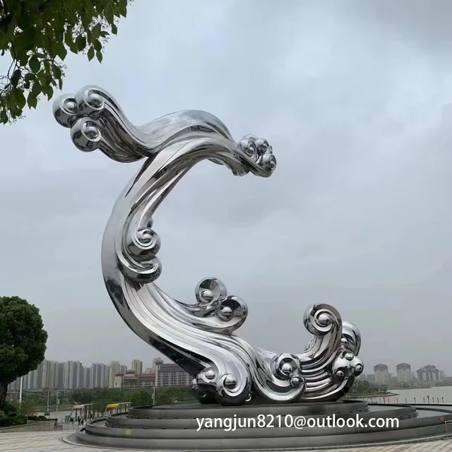 Large outdoor park square school courtyard subway polished stainless steel spray sculpture