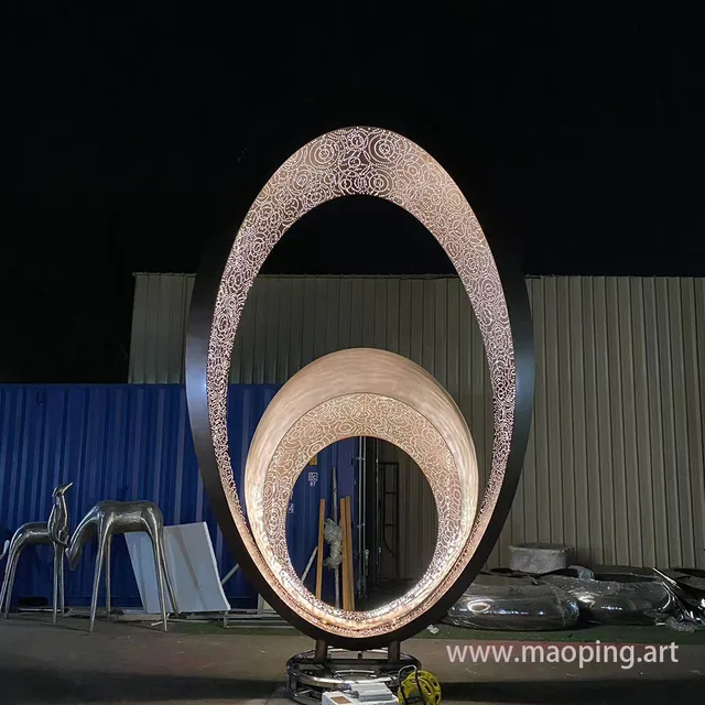 Large outdoor park square urban decoration sculpture metal LED stainless steel ring sculpture