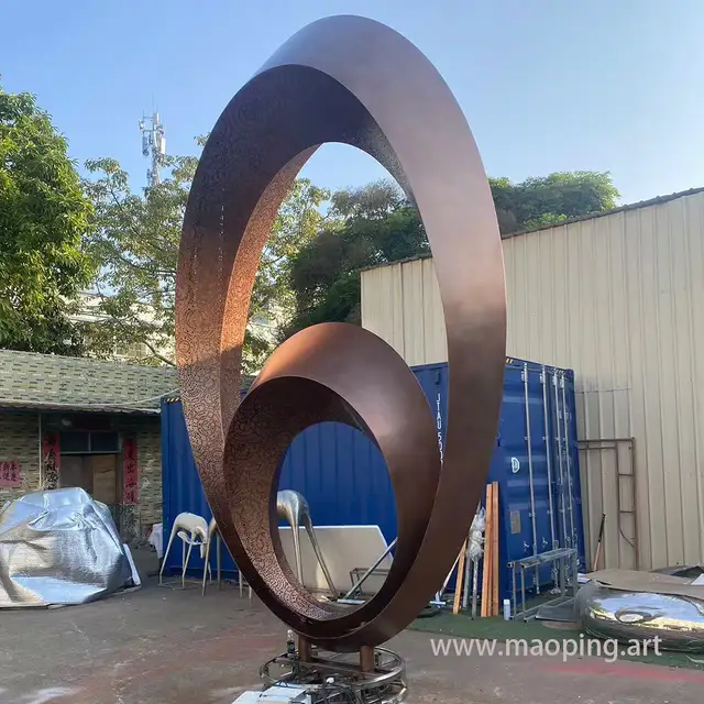 Large outdoor park square urban decoration sculpture metal LED stainless steel ring sculpture seen from another angle