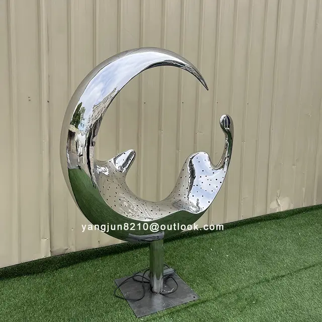 Large outdoor square beach luminous Metal Art stainless steel ring Abstract sculpture in close view