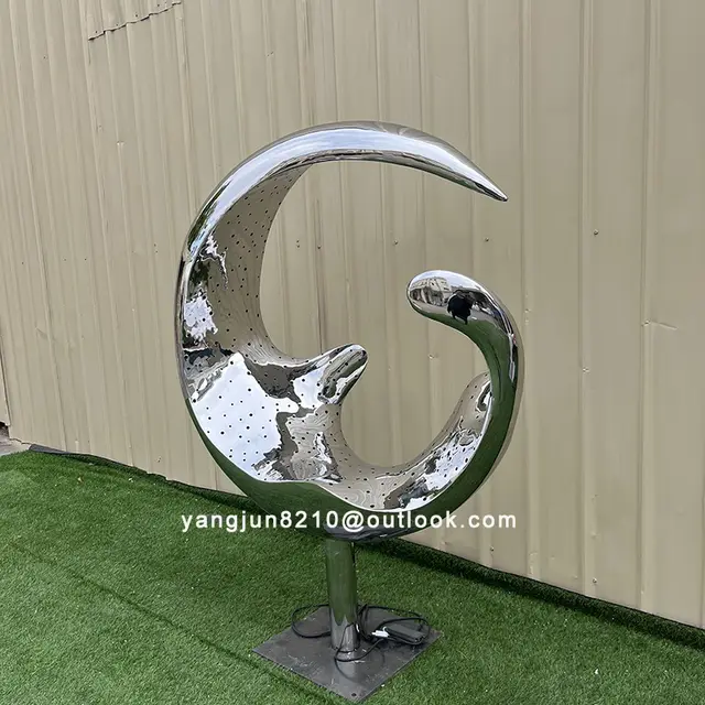 Large outdoor square beach luminous Metal Art stainless steel ring Abstract sculpture seen from another angle