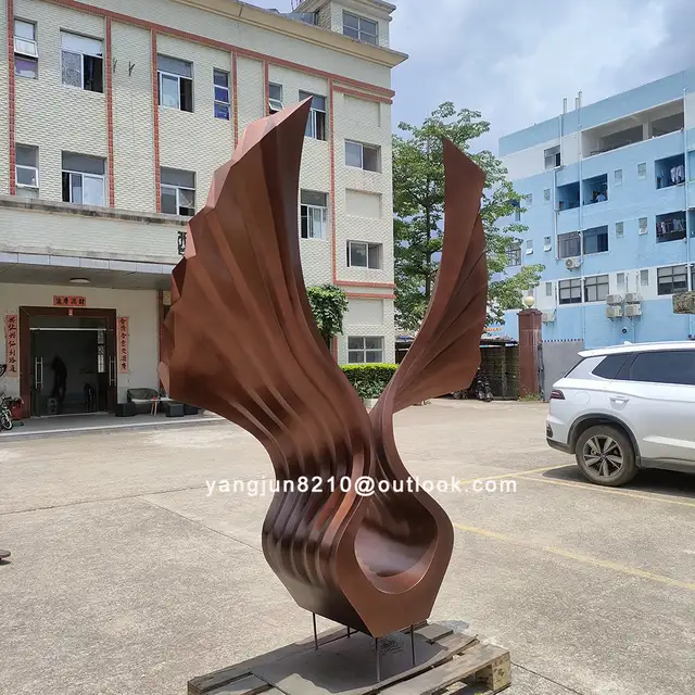 Large outdoor square beach Metal Art stainless steel Abstract Bird Wings sculpture in close view