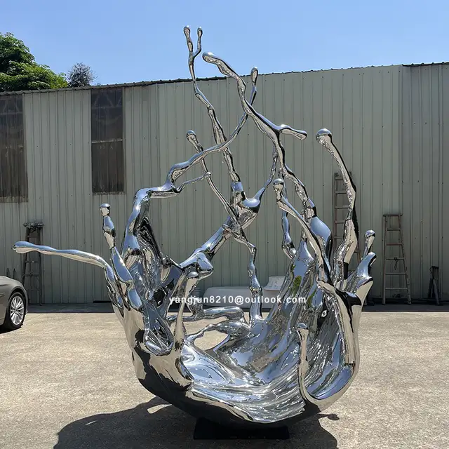 Large outdoor square beach metal art stainless steel abstract splash sculpture