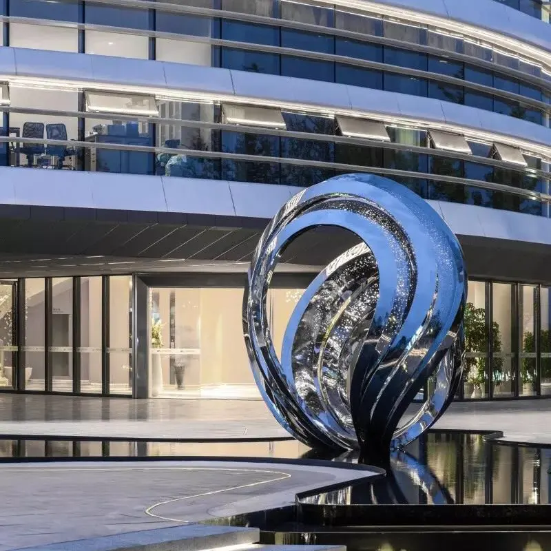 Modern Stainless Steel Outdoor Fountain Cube Sculpture