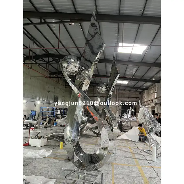 Large outdoor square park courtyard pool decoration art Mark abstract stainless steel sculpture from the side