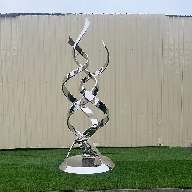 3950mm large outdoor square Stainless steel abstract ribbon sculpture