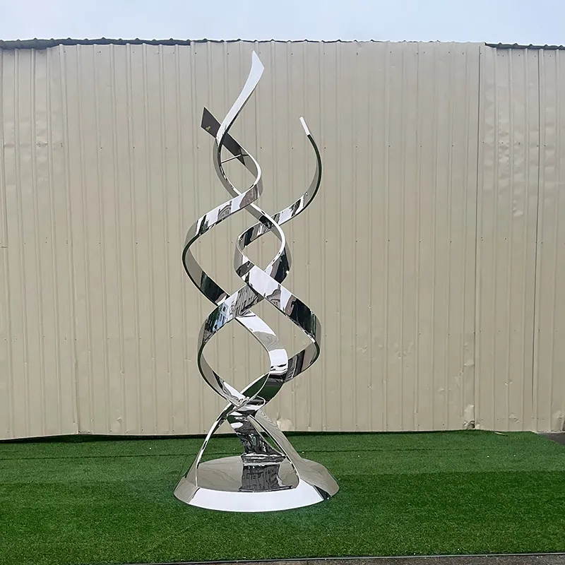 3950mm large outdoor square Stainless steel abstract ribbon sculpture