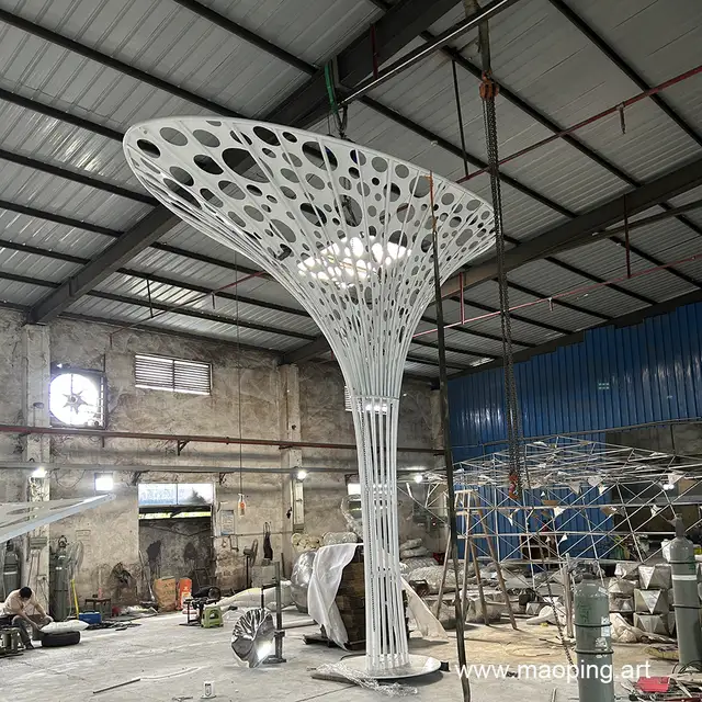 Large outdoor square urban decoration art stainless steel abstract tree sculpture