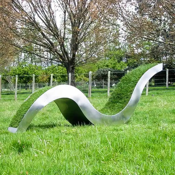 Large Square Stainless steel Golden Lotus sculpture seen from another angle