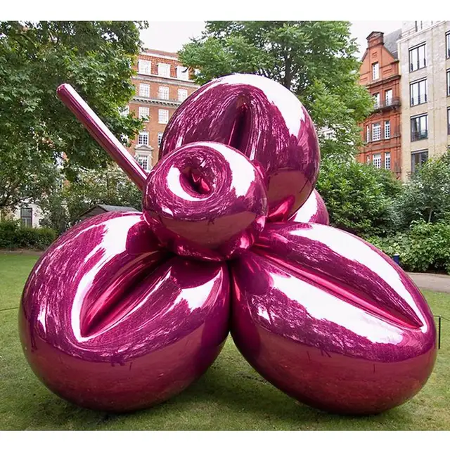 Large Outdoor Stainless Steel Painted Balloon Dog Sculpture seen from another angle