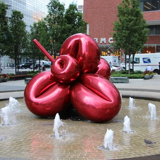 Large Outdoor Stainless Steel Painted Balloon Dog Sculpture in close view