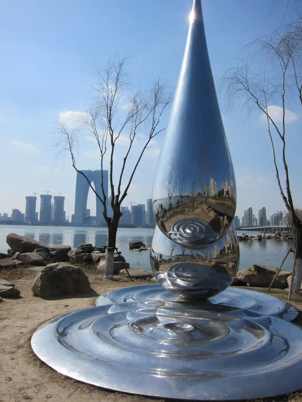 Large Outdoors Modern Abstract Metal Yard Art Waterdrop Sculpture
