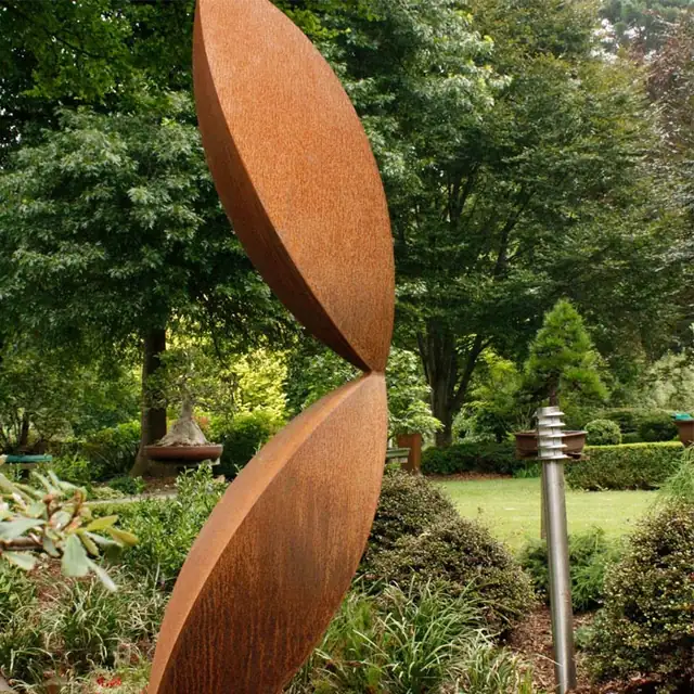 Large Rusty Corten Steel Garden Metal Cactus Sculpture in close view