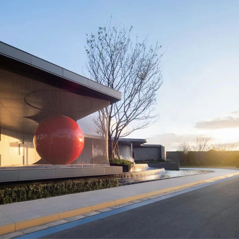 Large-scale metal ball outdoor square community stainless steel red sphere sculpture