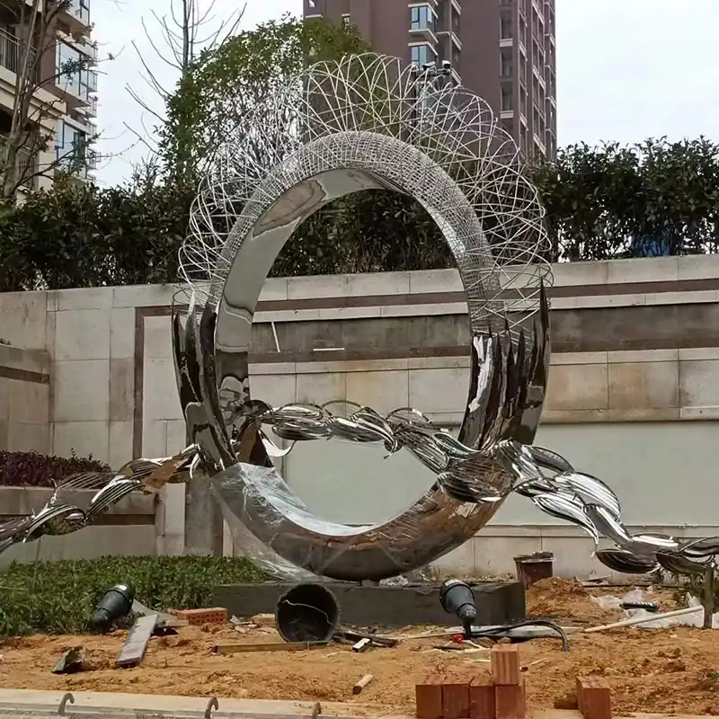 Large-scale outdoor Abstract sculpture stainless steel Ring sculpture