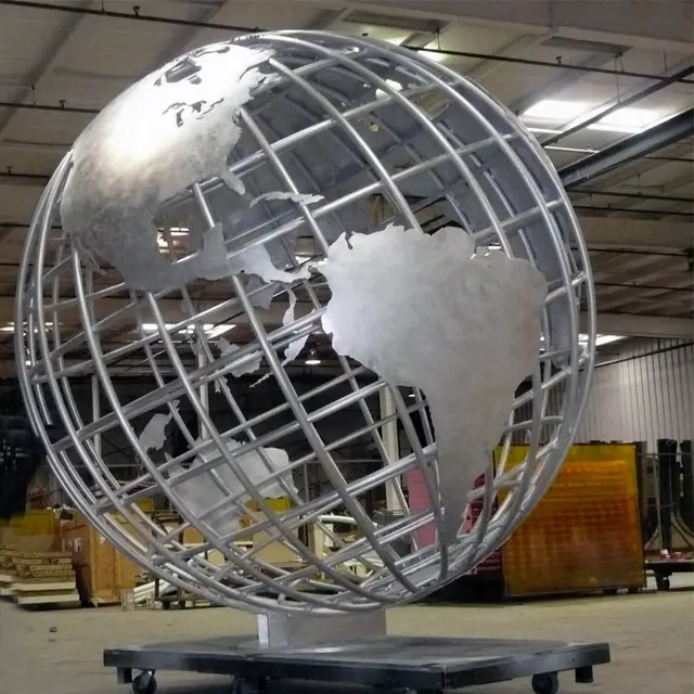 Garden Decor Stainless Steel Rolling Ball Sculpture seen from another angle
