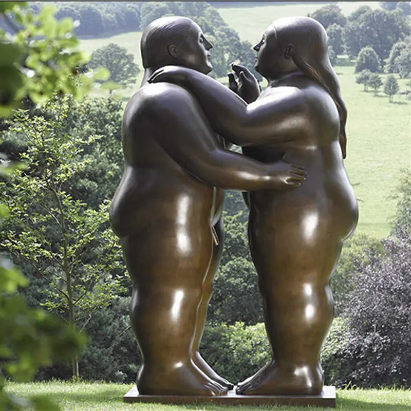 Life Size Abstract Fat Bronze Man and Woman Sculpture For Sale
