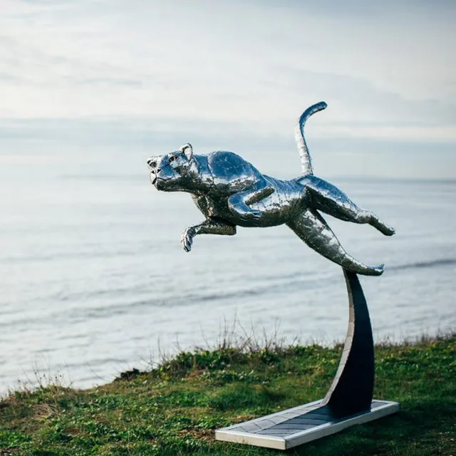 Life Size Leopard Animal Stainless Steel Sculptures
