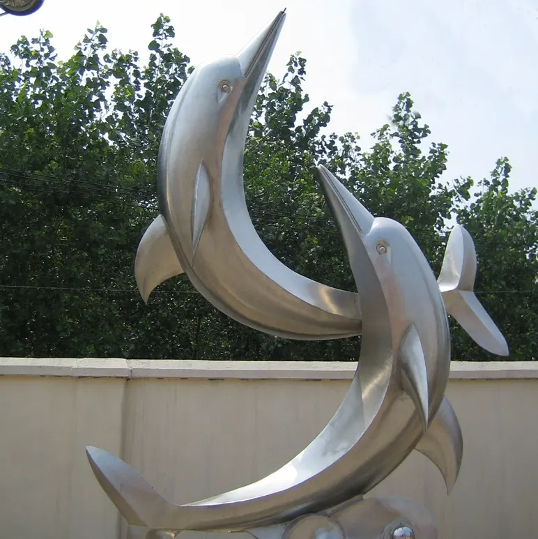 Life Size Lifelike Stainless Steel Animal Dolphin Sculpture