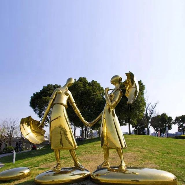 Life Size Metal Garden Figure Sculpture Stainless Steel Man and Woman Sculpture