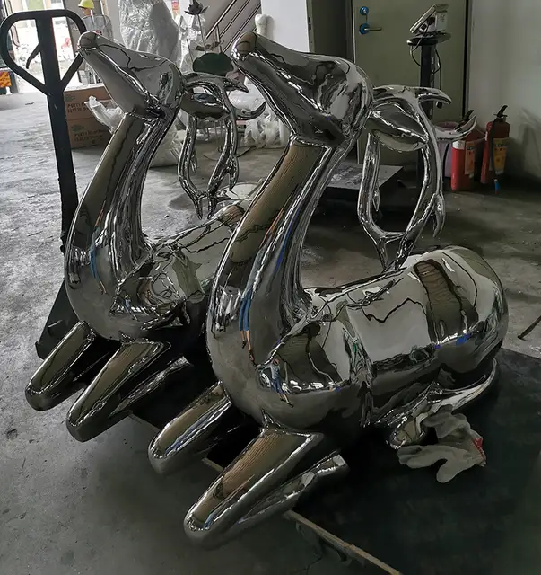 Life size Outdoor Stainless Steel Deer Sculpture in close view