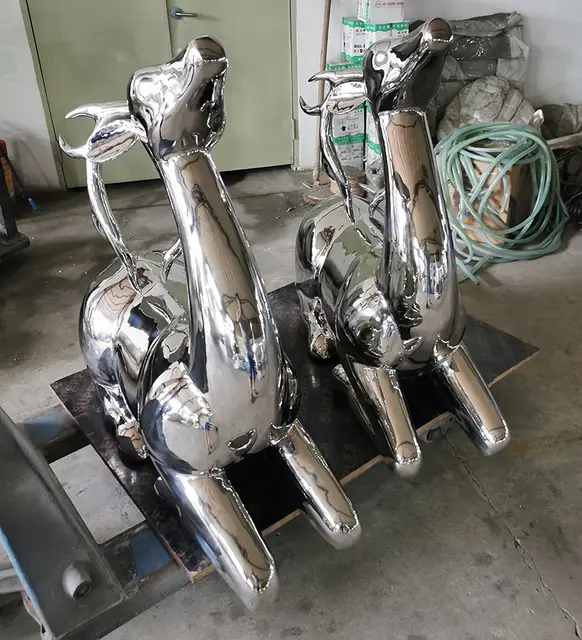Life size Outdoor Stainless Steel Deer Sculpture seen from another angle