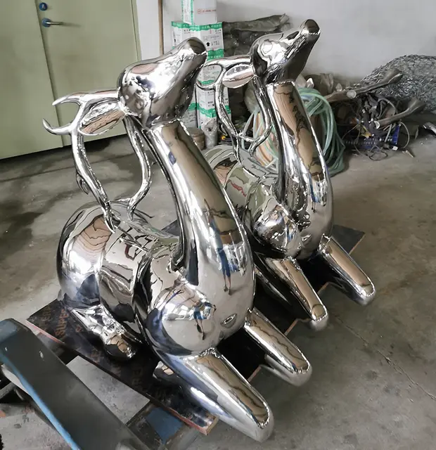 Life size Outdoor Stainless Steel Deer Sculpture