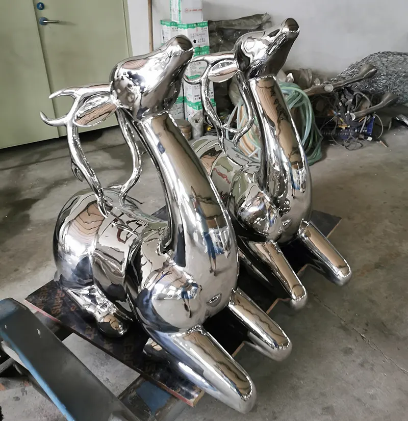 Life size Outdoor Stainless Steel Deer Sculpture