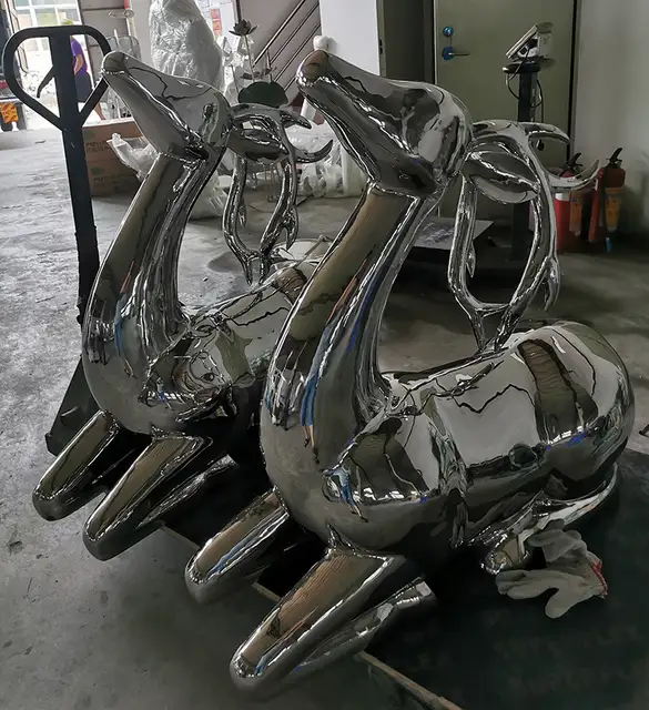 Life size Outdoor Stainless Steel Deer Sculpture from the side
