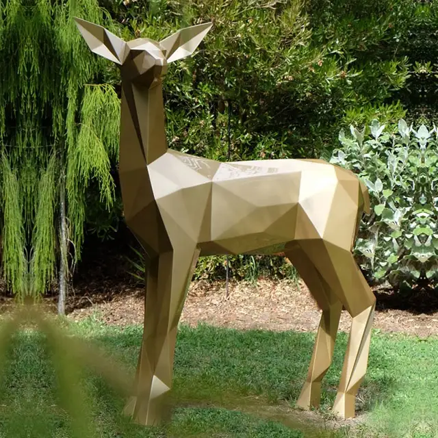 Life Size Stainless Steel Animal Geometric Metal Deer Sculpture