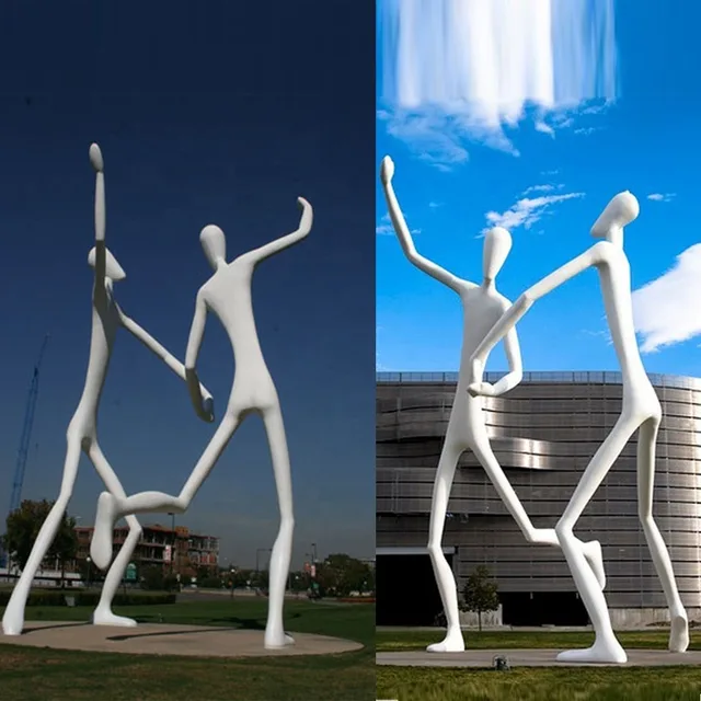 Life Size Two Men White Painted Outdoor Fiberglass/Resin Sculpture from the side