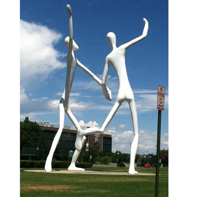 Life Size Two Men White Painted Outdoor Fiberglass/Resin Sculpture seen from another angle